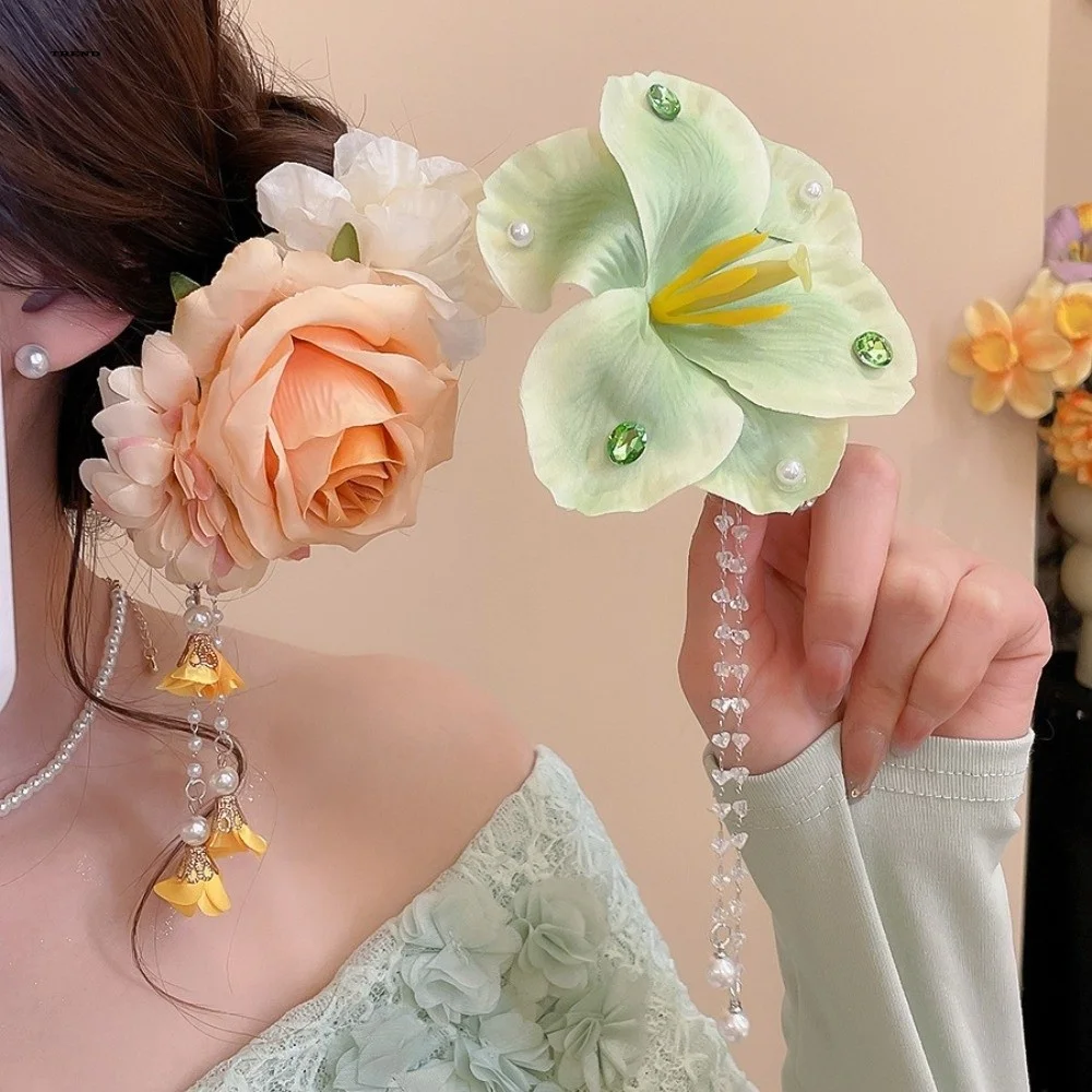 

Rose Flower Flower Hair Clip Tassel Headdress Butterfly Orchid Hairpin Headpieces Ancient Style Hanfu Hair Accessories