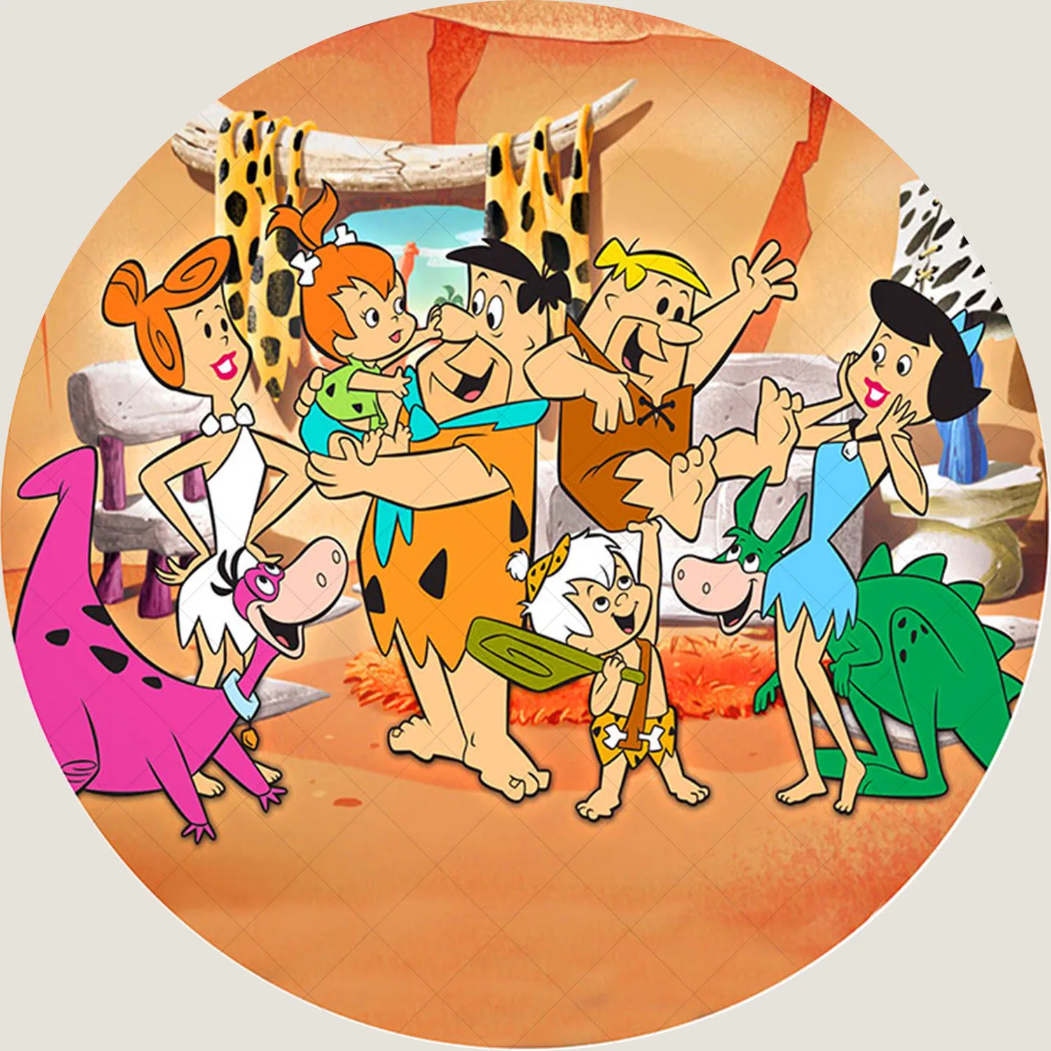 Disney Round Flintstones Photography Backdrop Kids Birthday Baby Shower Photo Background Circle Polyester Vinyl Booth Props