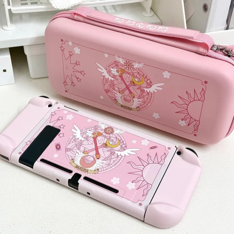 Sakura Series Protective Shell Dock Cover Carrying Case Thumb Grip Caps For Switch / Switch Oled / Switch Lite Ns Pink Toy Gift