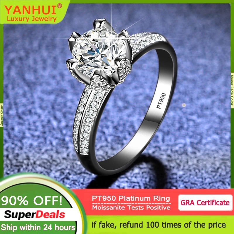 

Solid PT950 Platinum 100% Moissanite Rings 1CT Brilliant Diamond Engagement Rings For Women Promise Gift Jewelry