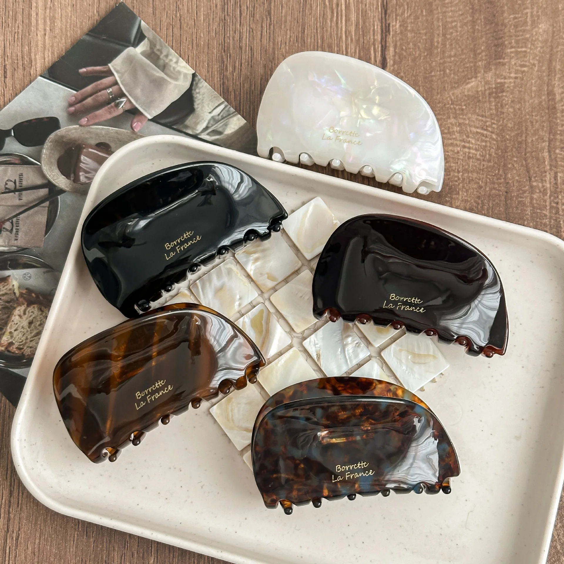 

7 см новые французские ретро коричневые заколки для волос, классические ацетатные заколки для волос, осенние модные заколки для волос в форме краба, аксессуары для волос для женщин и девочек