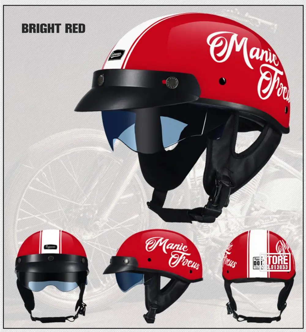 Retro Motorrad Helm DOT Zertifizierung Moto Helm Männer Frauen Halb Helm HD Objektiv Casco Vier Jahreszeiten Reiten Roller Capacetes – Detail 21