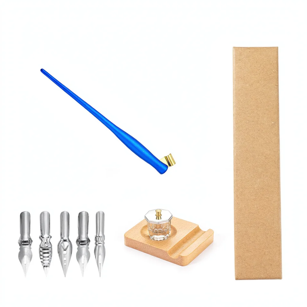 Artistic Calligraphy Dip Pen Resin Body Wood Holder Glass Washer Kit Writing Stationery Tools For Beginners And Pros