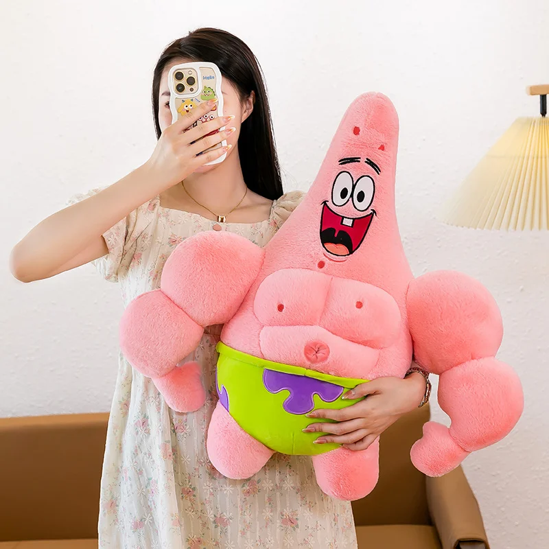 Strong SpongeBob Plush Toy Creative Stuffed Cartoon Muscular Male Patrick Star Plushies Anime Plushies Cuddly Doll Xmas Gifts