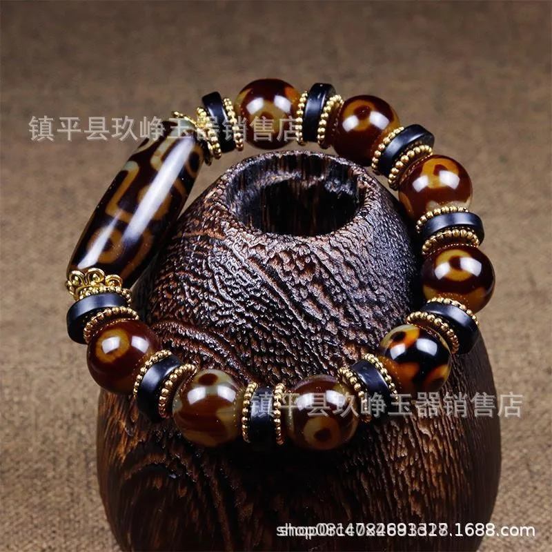 Tibet Wenwan Buddha Eye Three Nine Eyes Sky Beads Agate Chalcedony Men and Women Jade Bracelet Wholesale