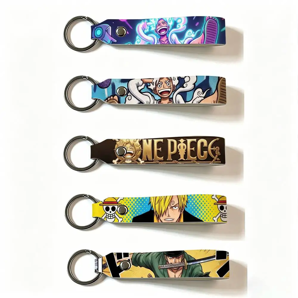 MOTORCYCLE ANIME ONE PIECE LUFFY PU Leather Keychain Minimalist Key Holder Durable Key Organizer Car Keys Bag Accessories