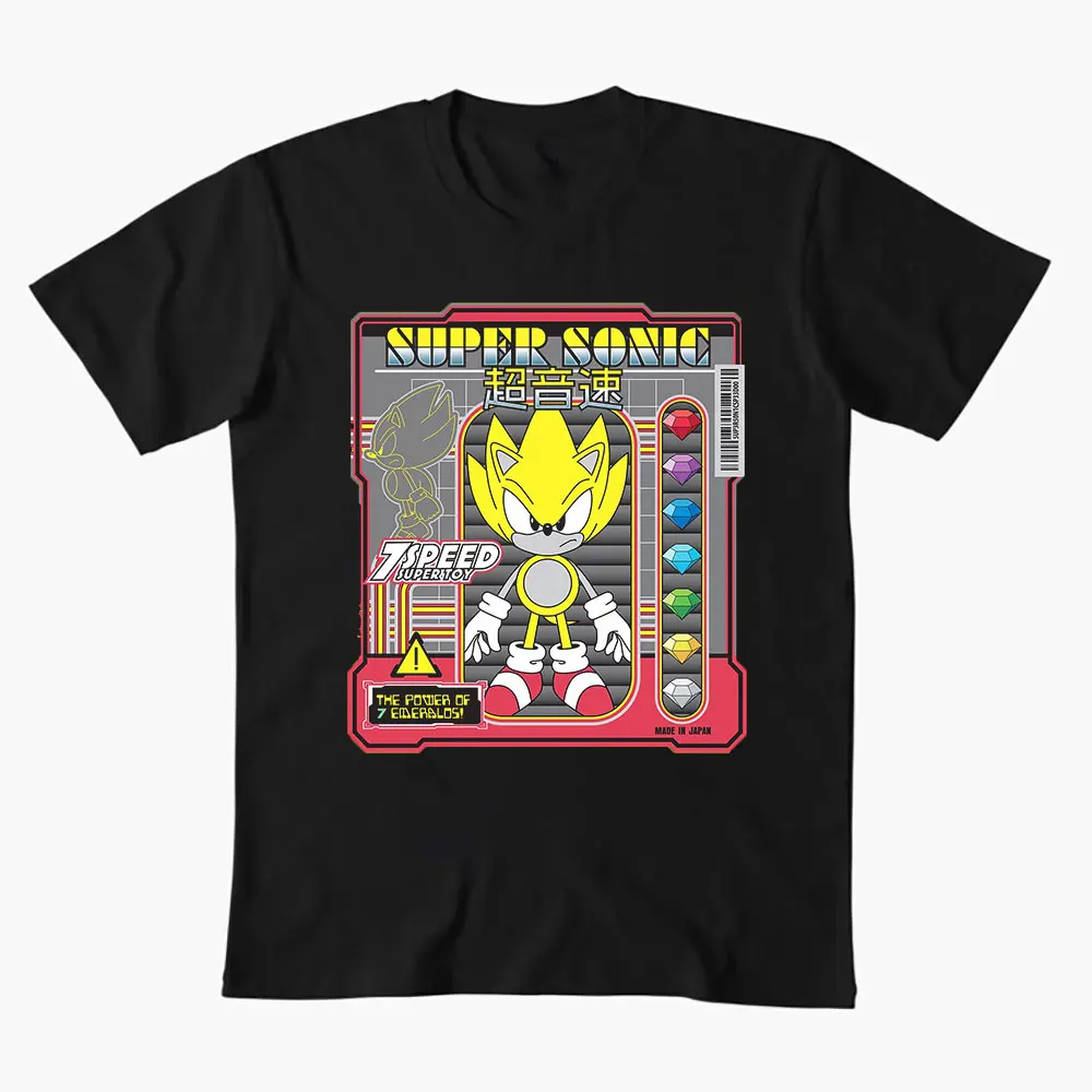 

Power of 7 Emeralds Sonic The Hedgehog Shadow Character Paint Graphic T-Shirt Y2K clothes Cartoon tee Short Sleeve Apparel