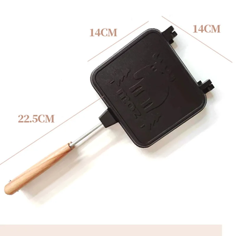 Detachable Wooden Handle, Sandwich Baking Tray, Breakfast Toast, Double-sided Non Stick Coated Frying Pan