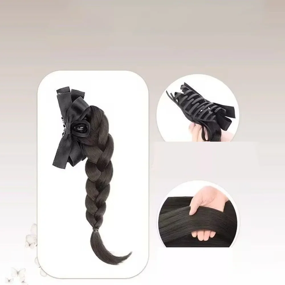 Twist Braid วิกผมสังเคราะห์คลิปโบว์ผมหางม้าสูงอารมณ์หวานธรรมชาติจําลองกลับหัว Braid ผมคลิปวิกผมกระเป๋า