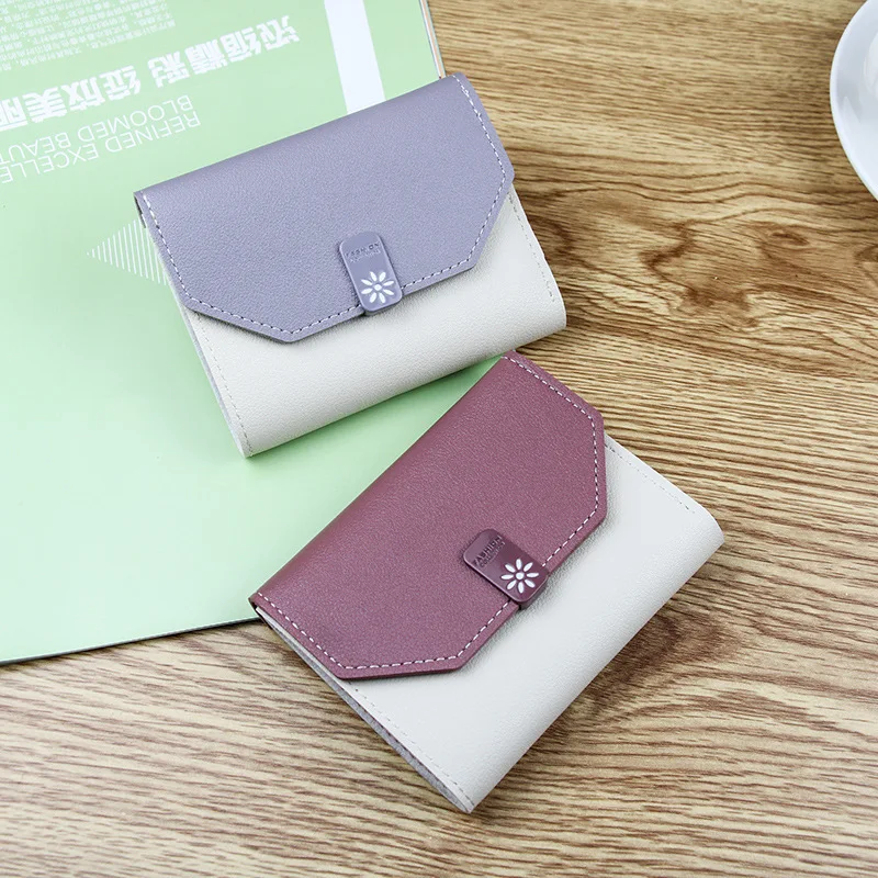 Clearance Price Small Fresh Ladies Short Wallet Color Matching  Ladies Wallet Multi-card Student Bag PU Fashion Coin Purse