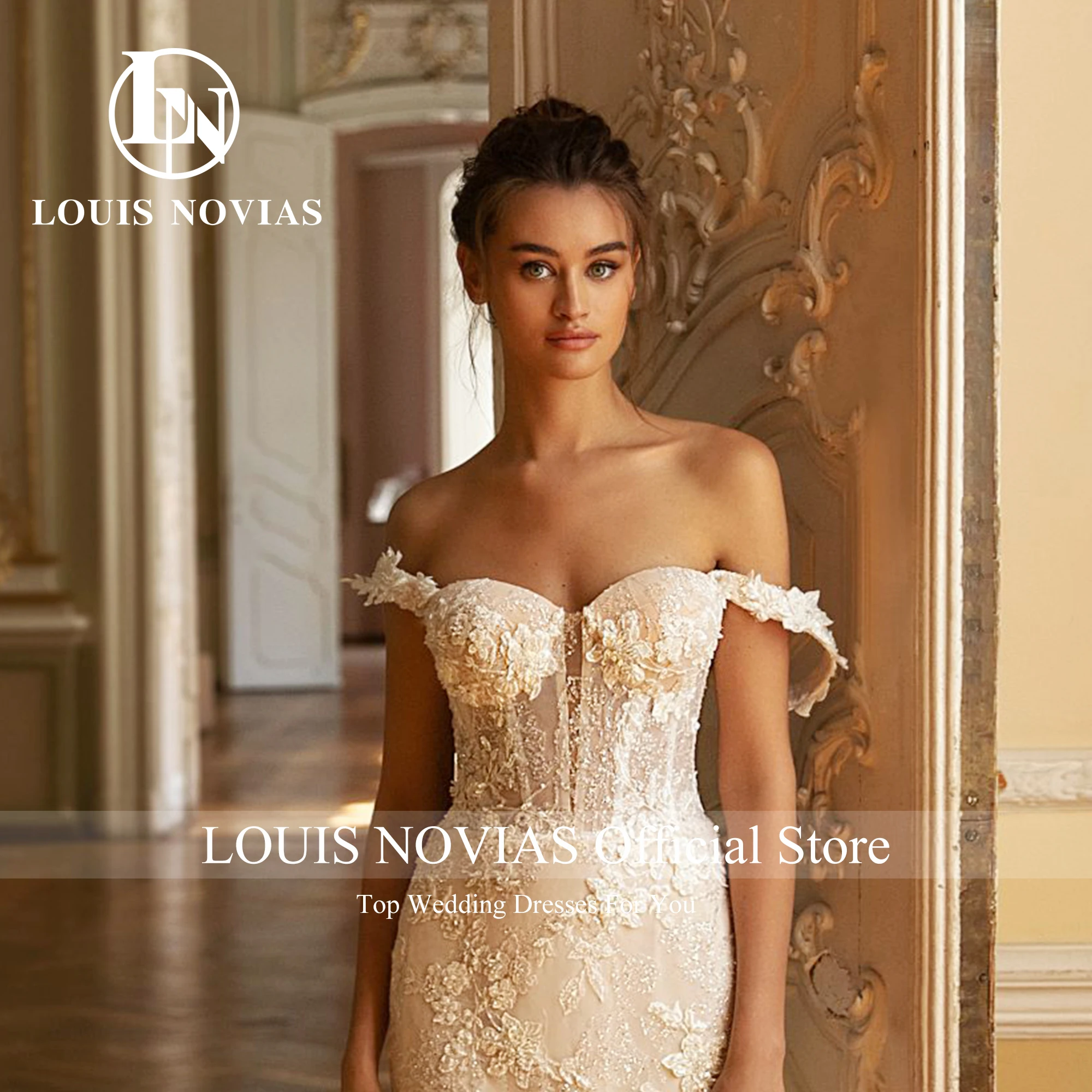 Louis Novias Zeemeermin Trouwjurken Voor Vrouwen 2024 Sexy Off-Shoulder Rugloze Liefje Appliques Kanten Romantische Trouwjurk