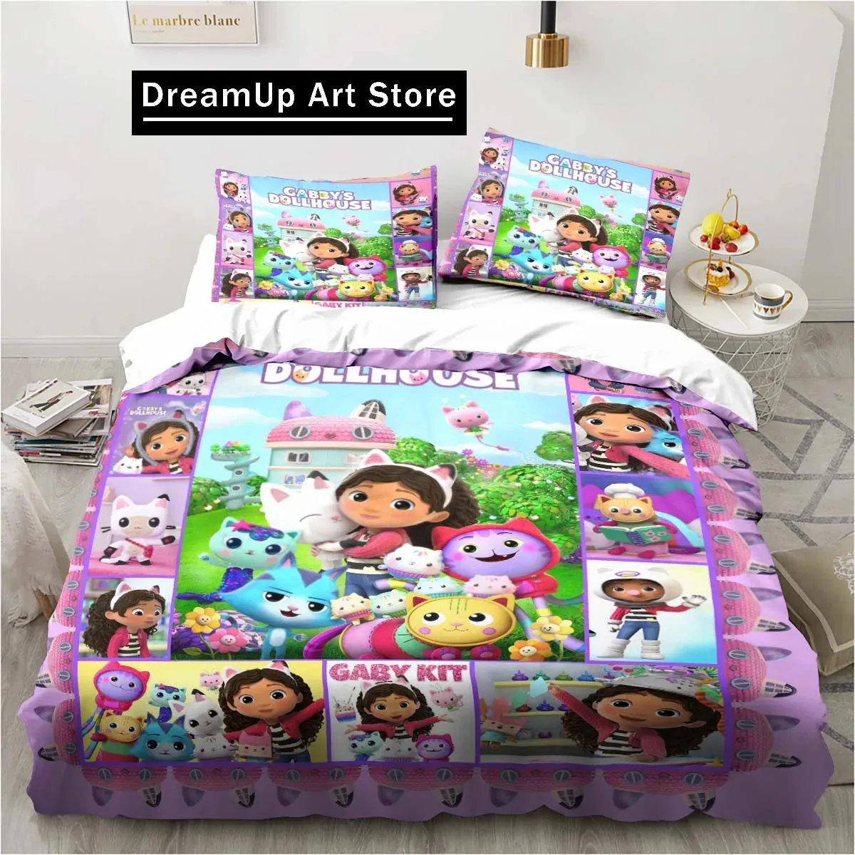 Gabbys Dollhouse Bedding Set Sheet Set King Twin Double Child Bedding Set Mircofiber or Polyester Duvet Cover Set