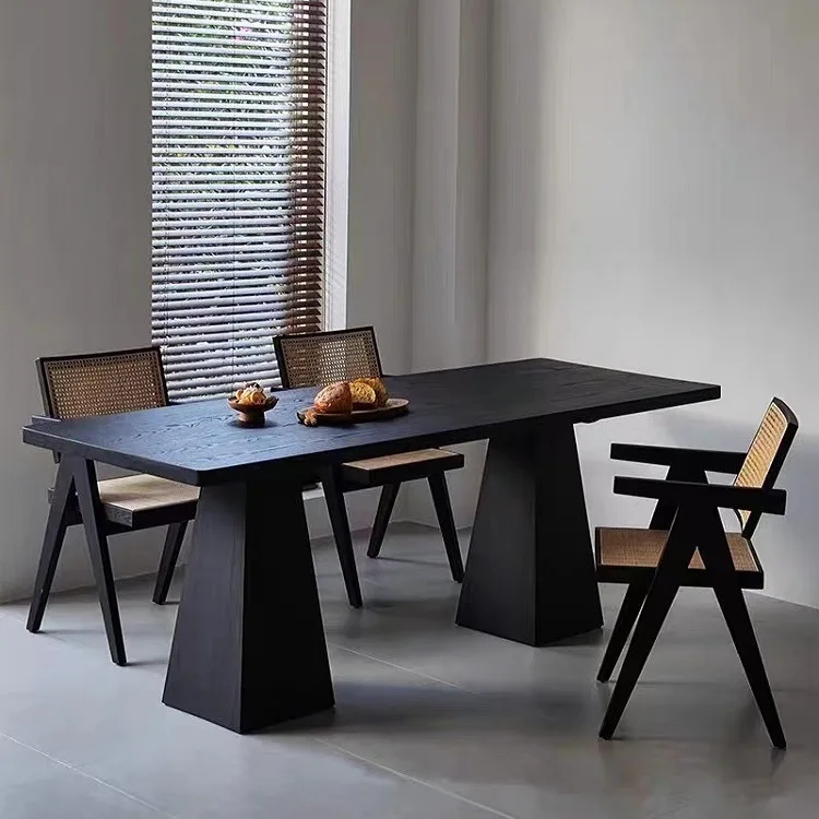 

Customizable Nordic solid wood black ash wood dining table wabi sand wind simple workbench tea table log light luxury meeting