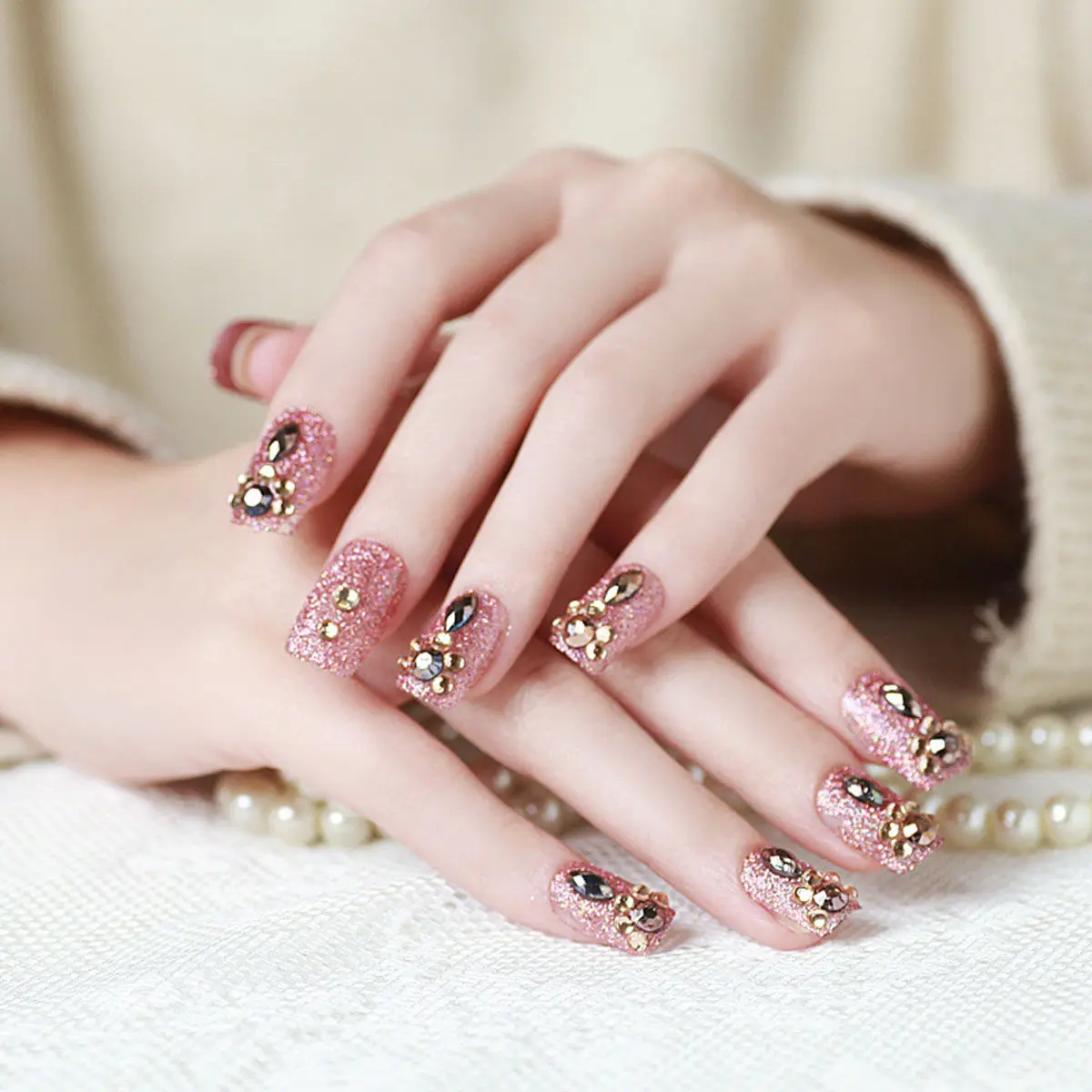 24 Pcs Fake Nail Kit False Nails Full Cover Artificial for Women Medium Length