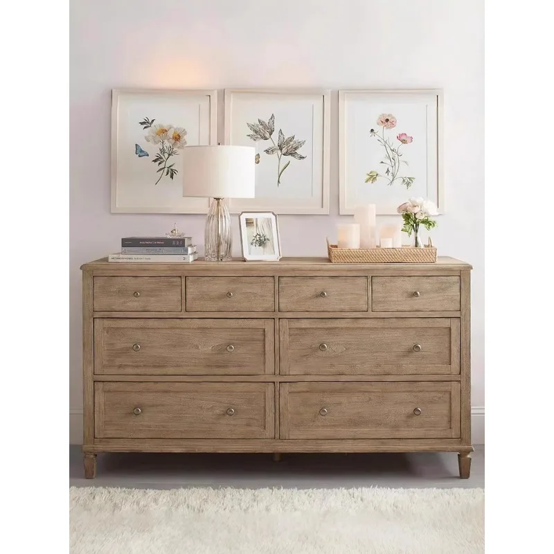 American country solid wood storage cabinet with Eight drawers bedroom locker dining side cabinet for Living room bedroom