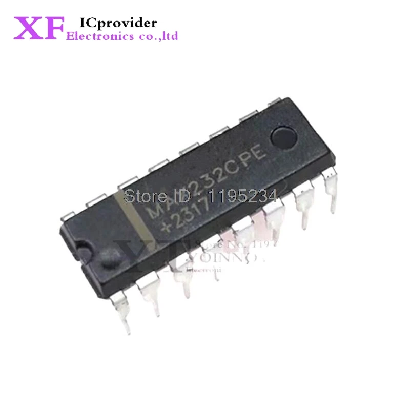 100Pcs/lot MAX232CPE MAX232 IC 2DVR/2RCVR RS232 5V 16-DIP