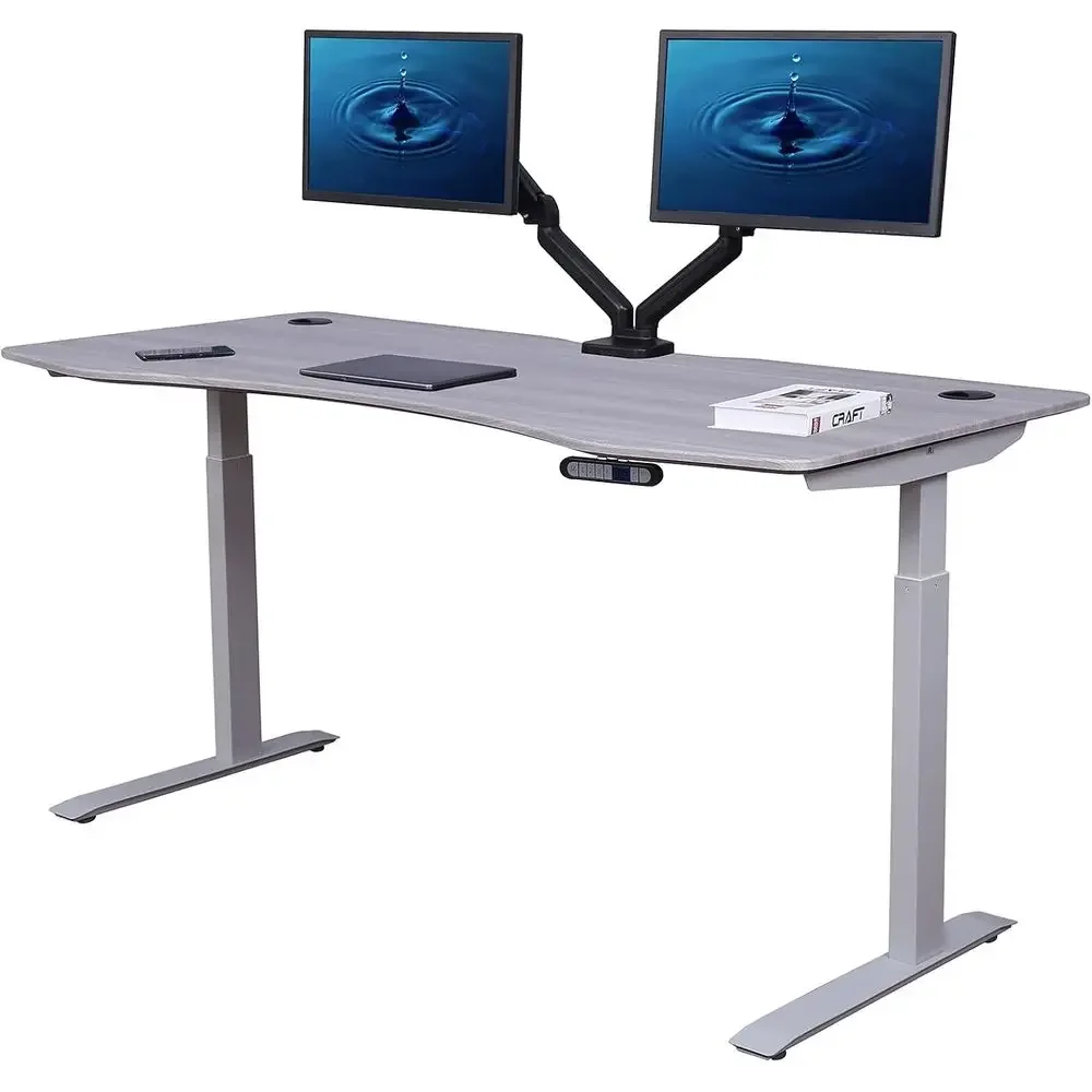 

Elite Pro Series 71" x 33" Electric Height Adjustable Stand up Desk, Sit Stand Home Oice Desk, Computer Desk - Curved Grey Top/W