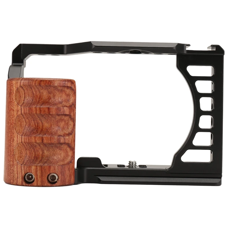 

【Shopper’s-Favorite!】Camera Cage for Sony A7C Camera with Wooden Handle Protection Frame Housing Cage Handle with Cold Shoe