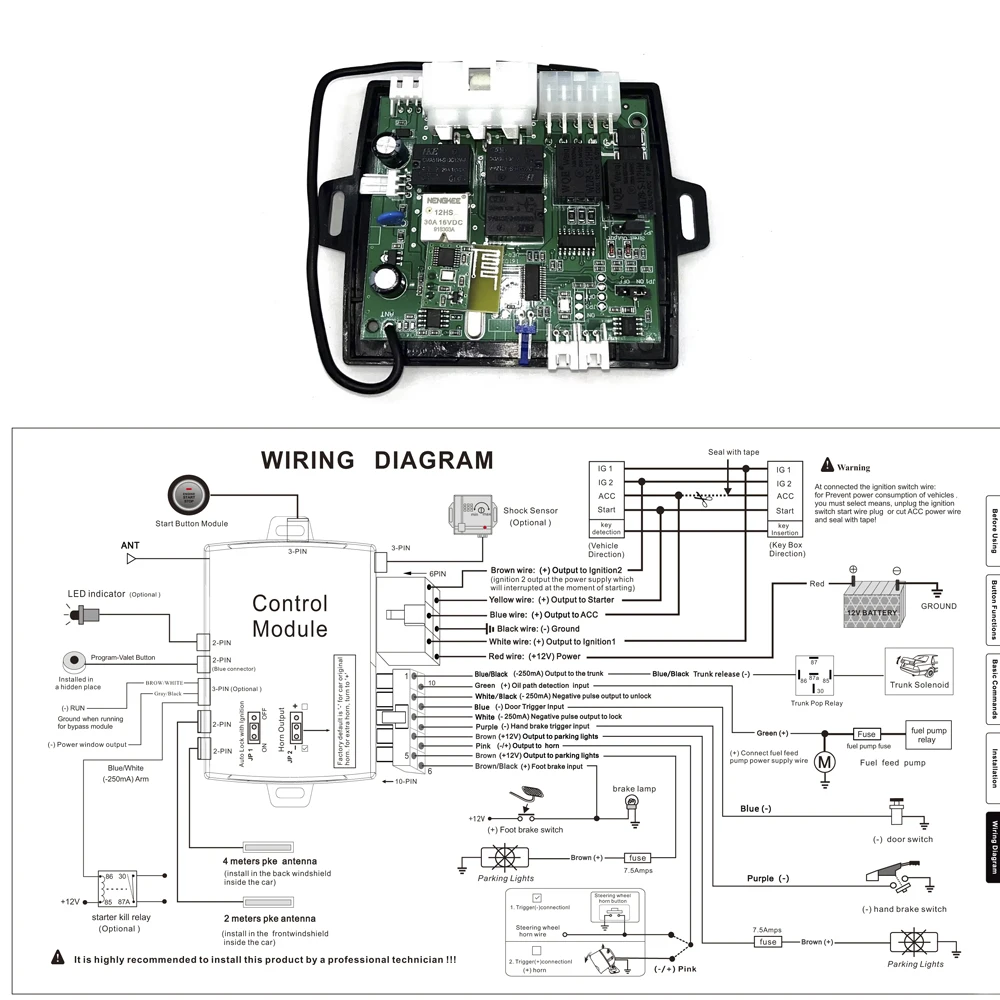 Universal Start Stopp System für Auto, Startknopf Nachrüstsatz, Motor Fernstart per APP, Auto Alarmanlage, Keyless Entry, Zentralverriegelung, Zündsystem Kit – Detail 5