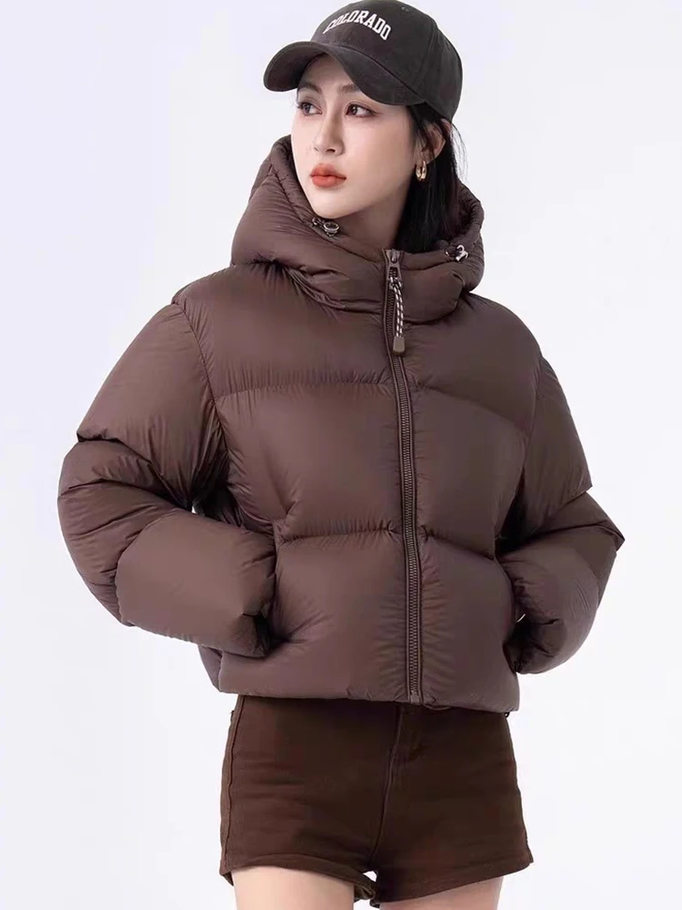 

Winter Short Fluffy Hooded Down Jacket Women White Duck Down Thick Parker Outwears Female Zipper Warm Quilted Waterproof Jackets