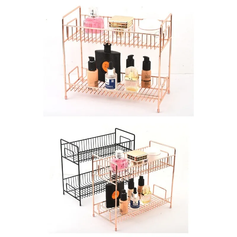 

Lipstick Perfume Organizer Shelves Home Wire Shelf 2 Tier Gold Metal Wire Cosmetic Rack Make Up Organizer Storage Holders