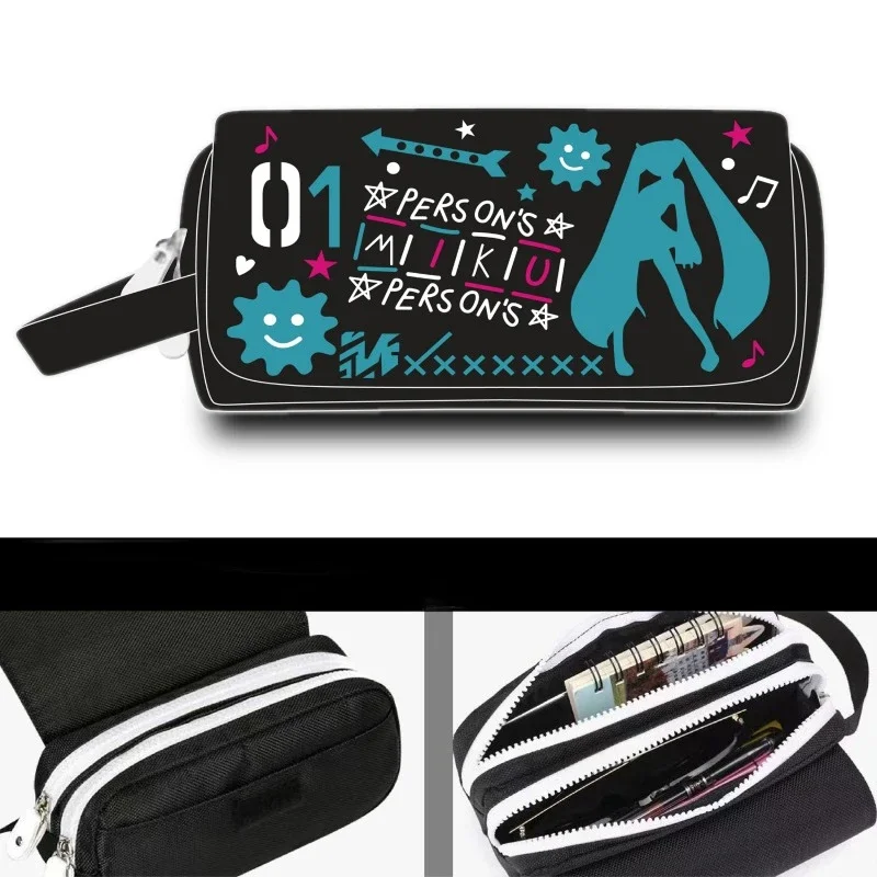 Hatsune Miku Pencil Pouch Anime Design Large Capacity Zippers Pencil Bag Kawaii Miku Stationery Cute Back To School Supplies