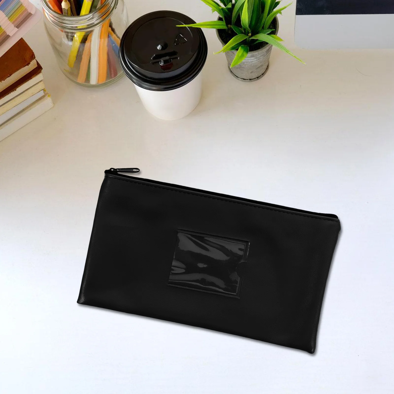 

2Pcs Money Deposit Bag Fake Zipper Cash Coin Pouch External Card Slot Window Utility Pouch for Men Women