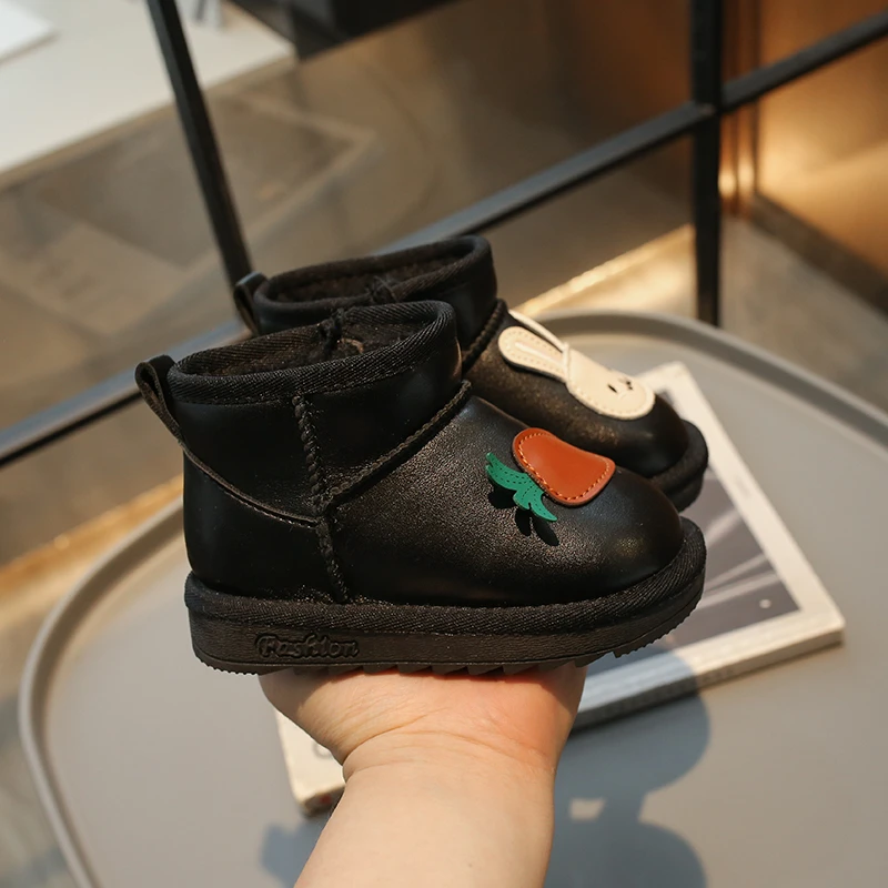 Novas botas de inverno das crianças para a menina bonito coelho crianças moda causal tornozelo botas de pelúcia calor versátil princesa botas de algodão