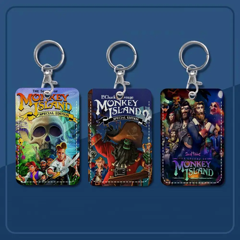 Picture 6: Classic Game The Secret Of Monkey Island 1Pc PU Leather Card Holder Keychain Key Ring Door Lock Access Tags ID Card Case