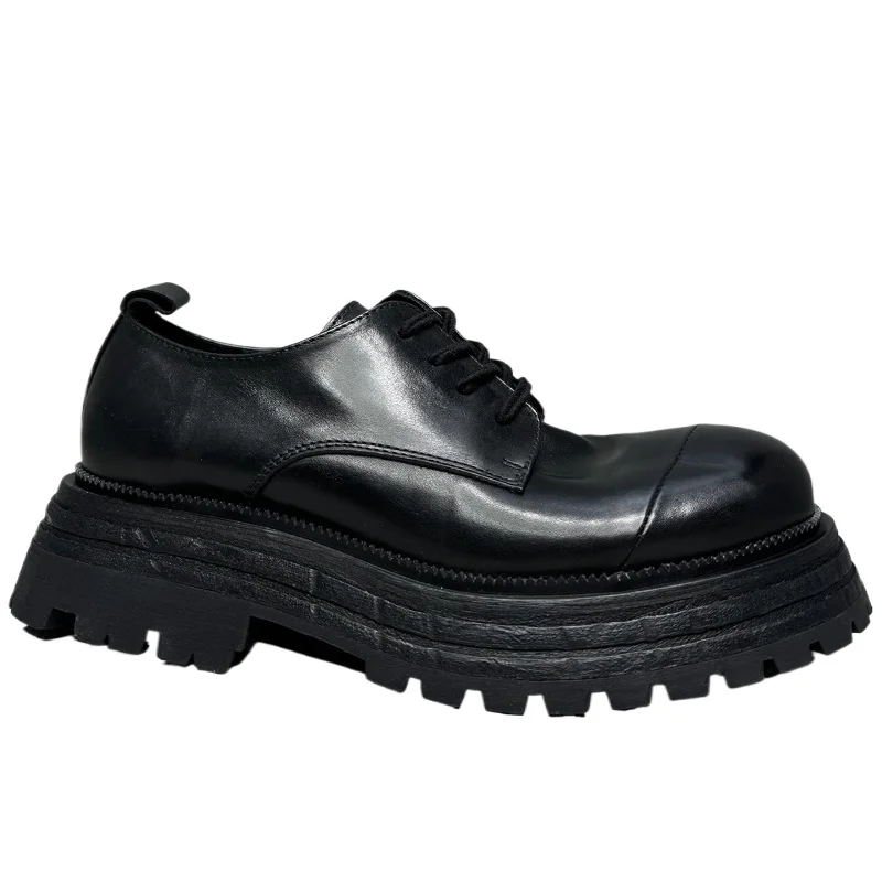

England Wide Version Derby Shoes for Men's 6cm Thick Bottom Height Increasing Shoes Genuine Leather Sewing Thread Leather Shoes