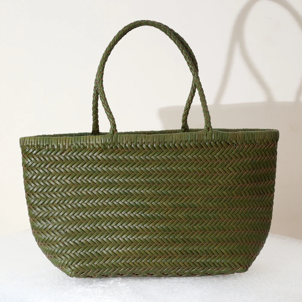 Handbags Women's Genuine Leather Shoulder Bag Weaving Casual Shopping Bag Vintage Big Tote Purse Cowhide Cross Hand Bags Lady image 3