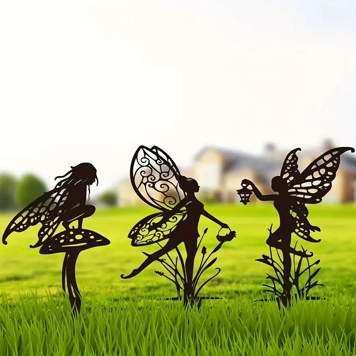 Enchanted Fairy Garden Stake - Metal Flower Fairy Lawn Ornament, Decorative Outdoor Yard Art for Patio And Garden