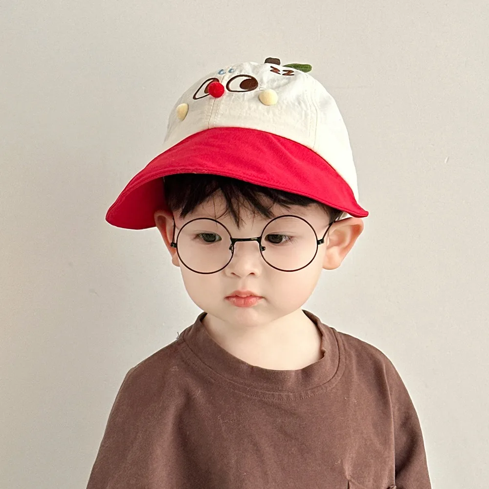

Sweet Quick-dry Korean Style Cap Shading Hat Embroidery Summer Kid Sunhat Dinosaur Puppy Children's Bucket Hat Boy