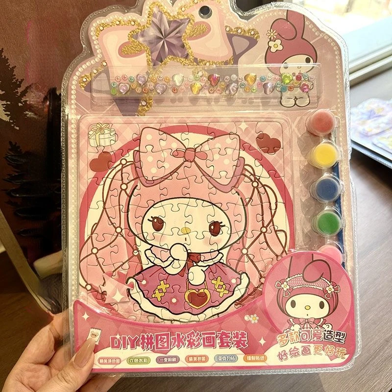 Sanrio HelloKitty Mymelody Puzzle Kuromi Cinnamoroll pittura ad acquerello Set Graffiti pittura fai da te giocattoli educativi fatti a mano