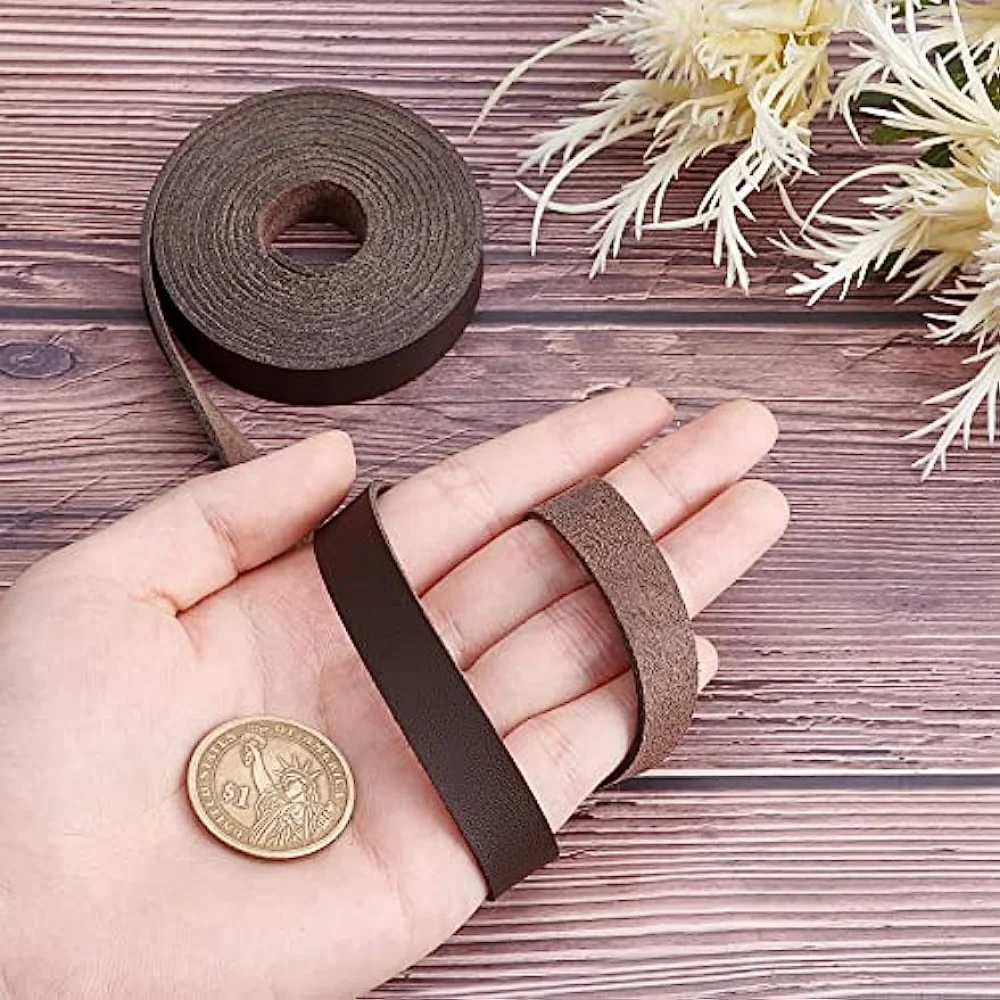 Dark Brown Genuine Leather Strap Strip 0.5Inch Wide 79 Inch Long Leather Belt Wrap 1.3mm Thick Single Sided Flat Cord for Crafts