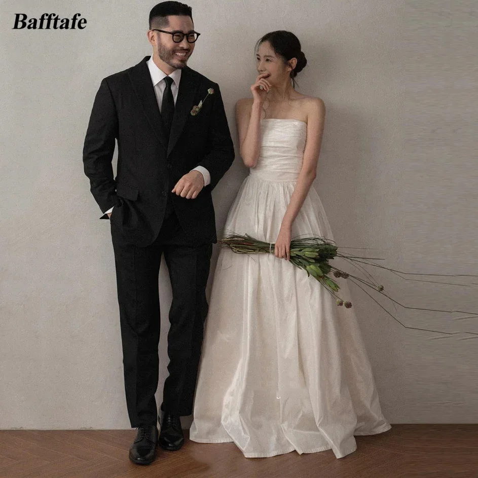 

Bafftafe Simple Taffeta Korea Wedding Dresses Strapless Formal Party Bridal Photography Gowns Corset Back Women Prom Dress