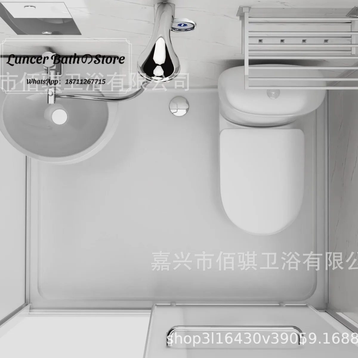 Complete Shower Room Set, Glass Partition with Toilet and Bathroom Vanity Unit, All in One Wet Bath Combo for Home