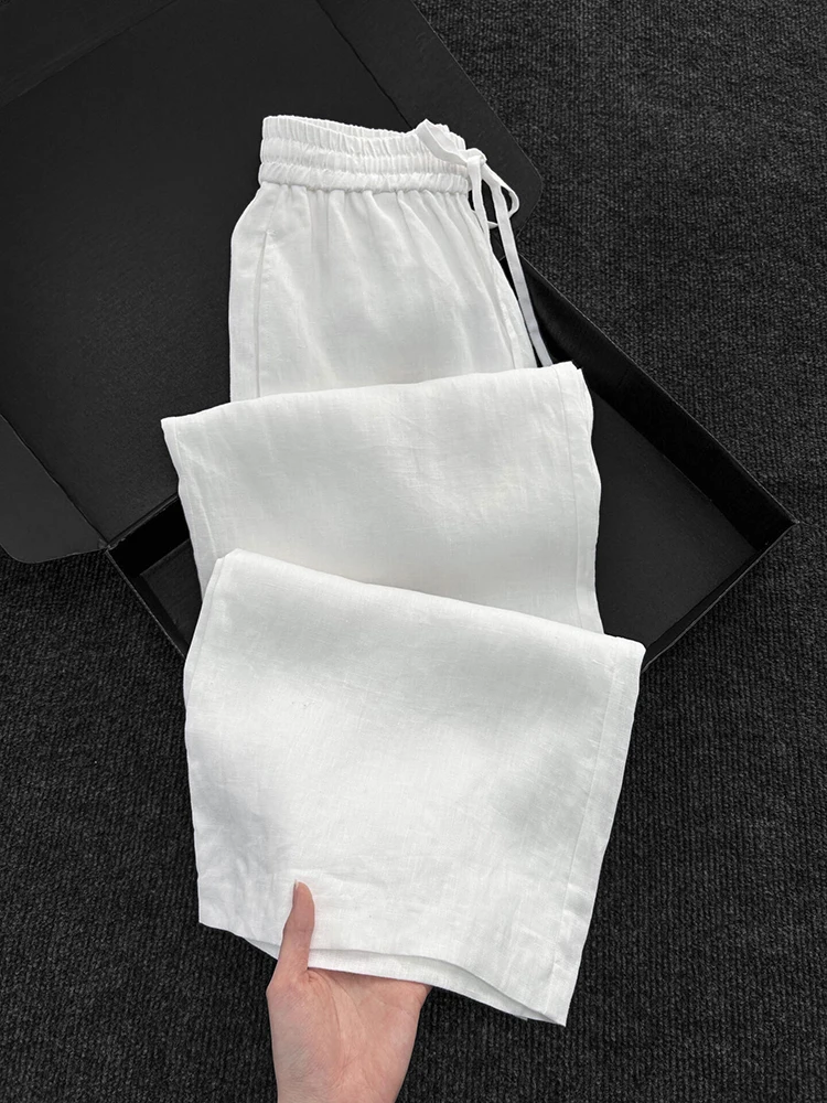 

Белые льняные брюки Cleanfit для мужчин и женщин, летние тонкие дышащие брюки для чувствительности льда, прямые широкие брюки с защитой от солнца, повседневные брюки