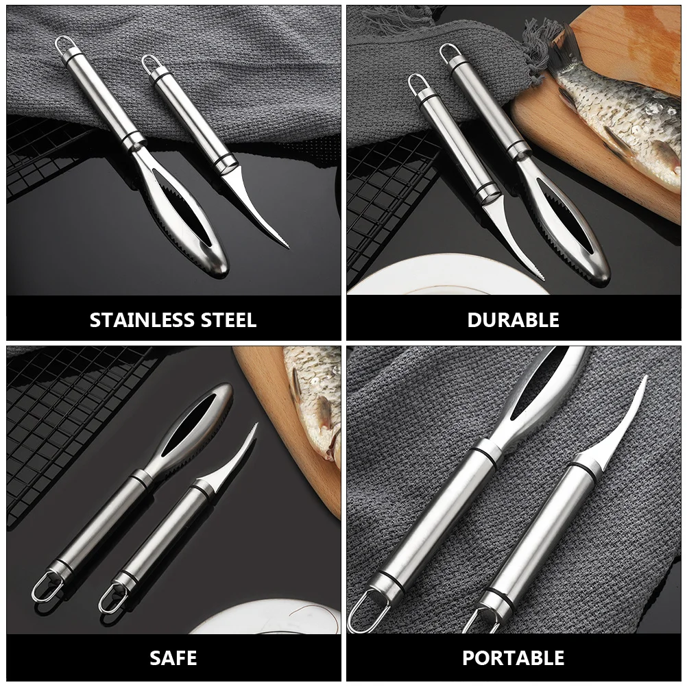 

1 set Stainless Steel Shrimp Opener Fish Scale Scraper 1 Set Rust Resistant Kitchen Tool Hanging Hook Ergonomic Handle