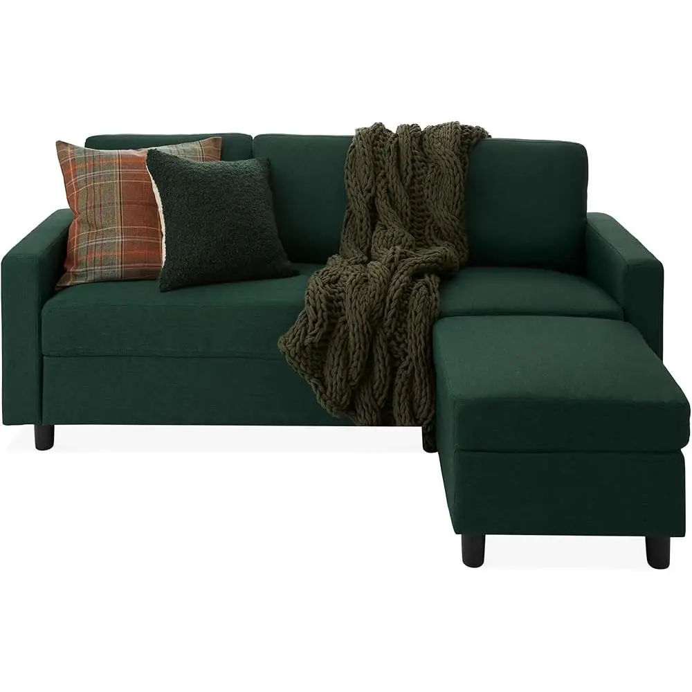 Upholstered Sectional Sofa with Reversible Ottoman Compact L-Shape Design Apartments Dens Dorms Easy Assembly 3 People