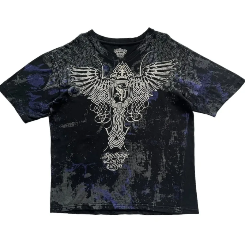 

Cyber Glow Gradient Y2K Goth Cross Wing Футболка Dark Mystic Grunge Уличная одежда Унисекс Анти Future Tech Print Тканевые топы