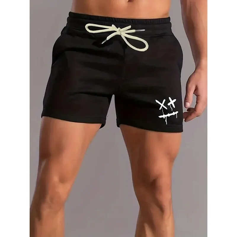 Summer Men\'s New Trend Solid Colour Loose Sweat Absorbent Breathable Drawstring Shorts Sports Comfortable Leisure Fitness Shorts