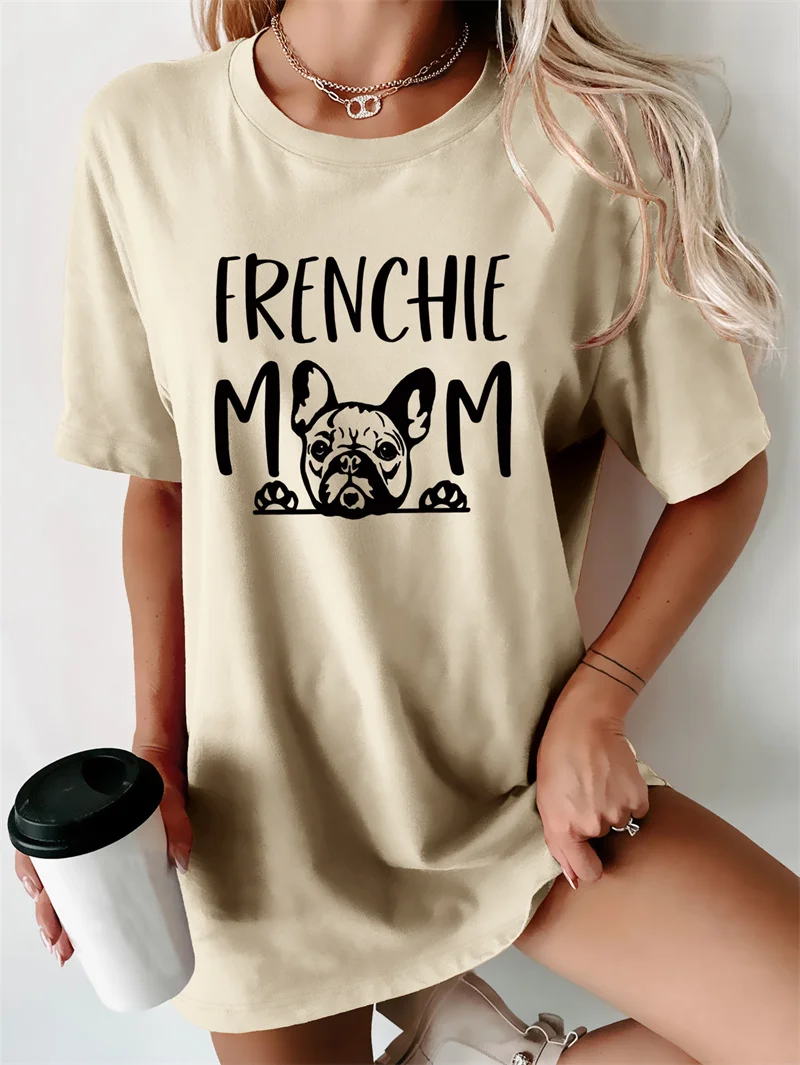 Nuova estate cotone carino frenchie mamma lettera-stampa base camicia moda vintage girocollo manica corta t-shirt top