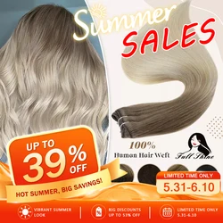 Extensiones de trama de cabello humano con brillo completo, mechones de cabello, Color rubio degradado, 100g, cosido en piel Remy recta sedosa, doble trama para salón