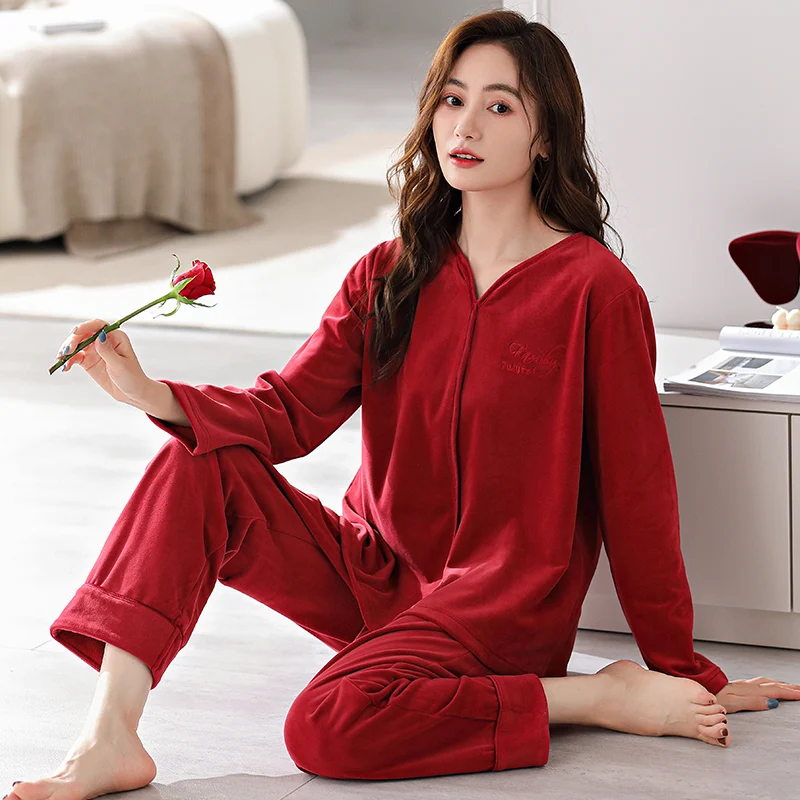 High Quality Women Pajamas Set Winter Thick Warm Flannel Pyjama Female Island Velvet pajamas