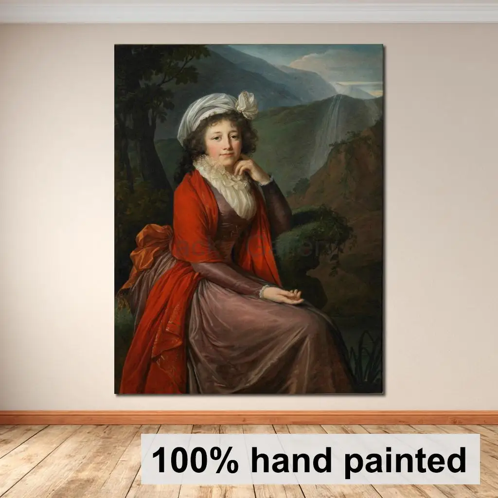 Pintura al Óleo Pintada a Mano de la Condesa María Bucquoi, Retrato de Elisabeth Vigée Le Brun, Arte en Lienzo Francés para Decoración de Pared de Oficina o Estudio