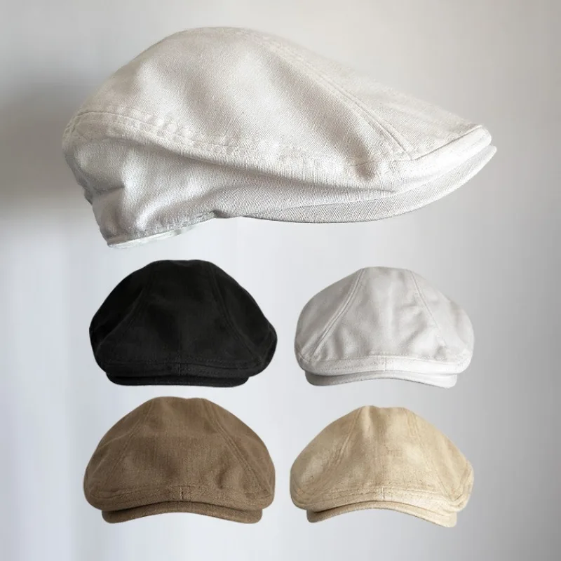 Men Women Linen Baseball Beret Forward Hat, White Duckbill Cap, Oversized & Small Head Circumference Sun Hat