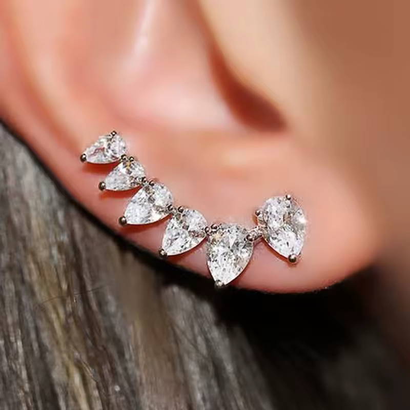 Huitan אופנה יוקרה קריסטל אגס מעוקב Zirconia לטפס עגילי לנשים כסף צבע מעודן נשי עגילי תכשיטים חמים