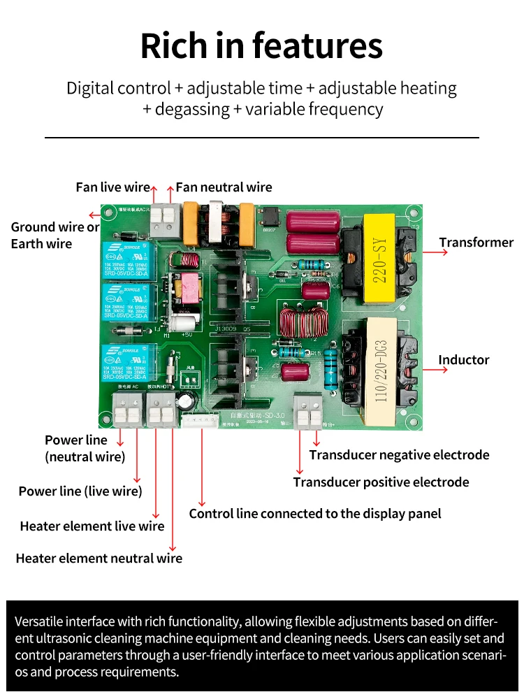 FanYingSonic Digital Circuit Board 150W 40KHz Display Time Driver Ultrasonic Transducer For Industrial Car Washer Generator