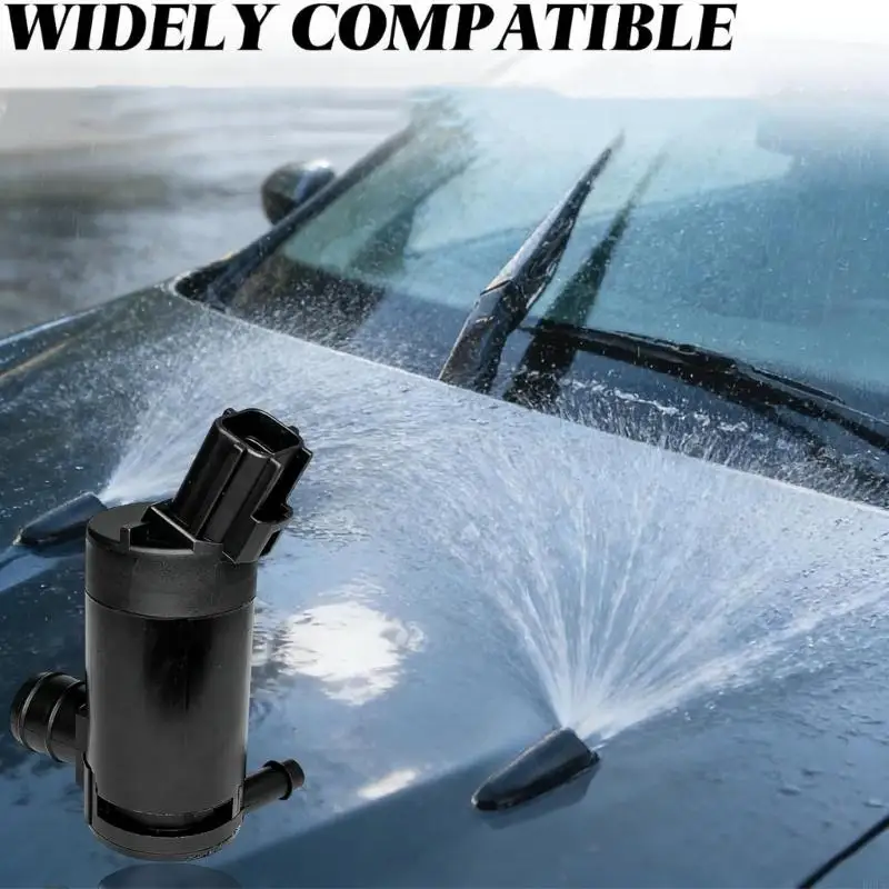 Electric Windshield Washer Fluid Pump 12V with Two-Hose Connection Structure, Approx. 8cm/3.15Inch Black ABS Motor and Grommet